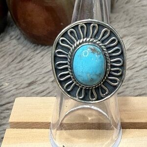 Turquoise and Silver Sunburst Ring .925